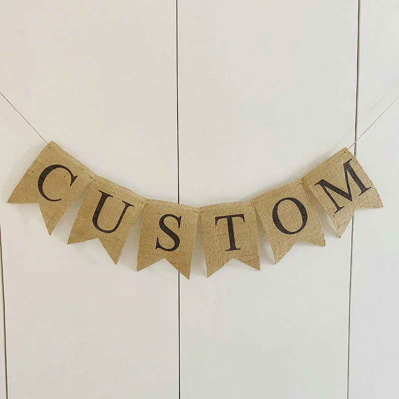 

Personalize Diy Flags Vintage Jute Hessian Burlap Bunting Banner Flags Candy Bar Wedding Decoration Baby Shower Favor
