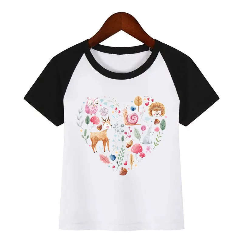 

Funny Animal and Unicorn Heart Pattern Print Funny Clothes Kids Fashion Clothing T Shirt Children Cartoon T-shirt