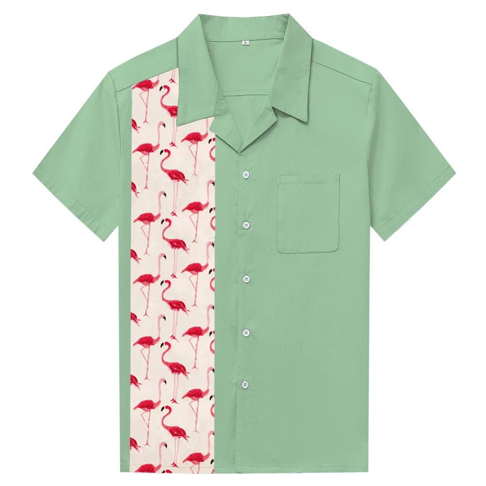 Мужская рубашка размера плюс, Японская уличная одежда, короткий рукав, красная клетчатая, рокабилли, хлопок, повседневная, боулинг, рубашки для мужчин, camisa masculina - Цвет: 19