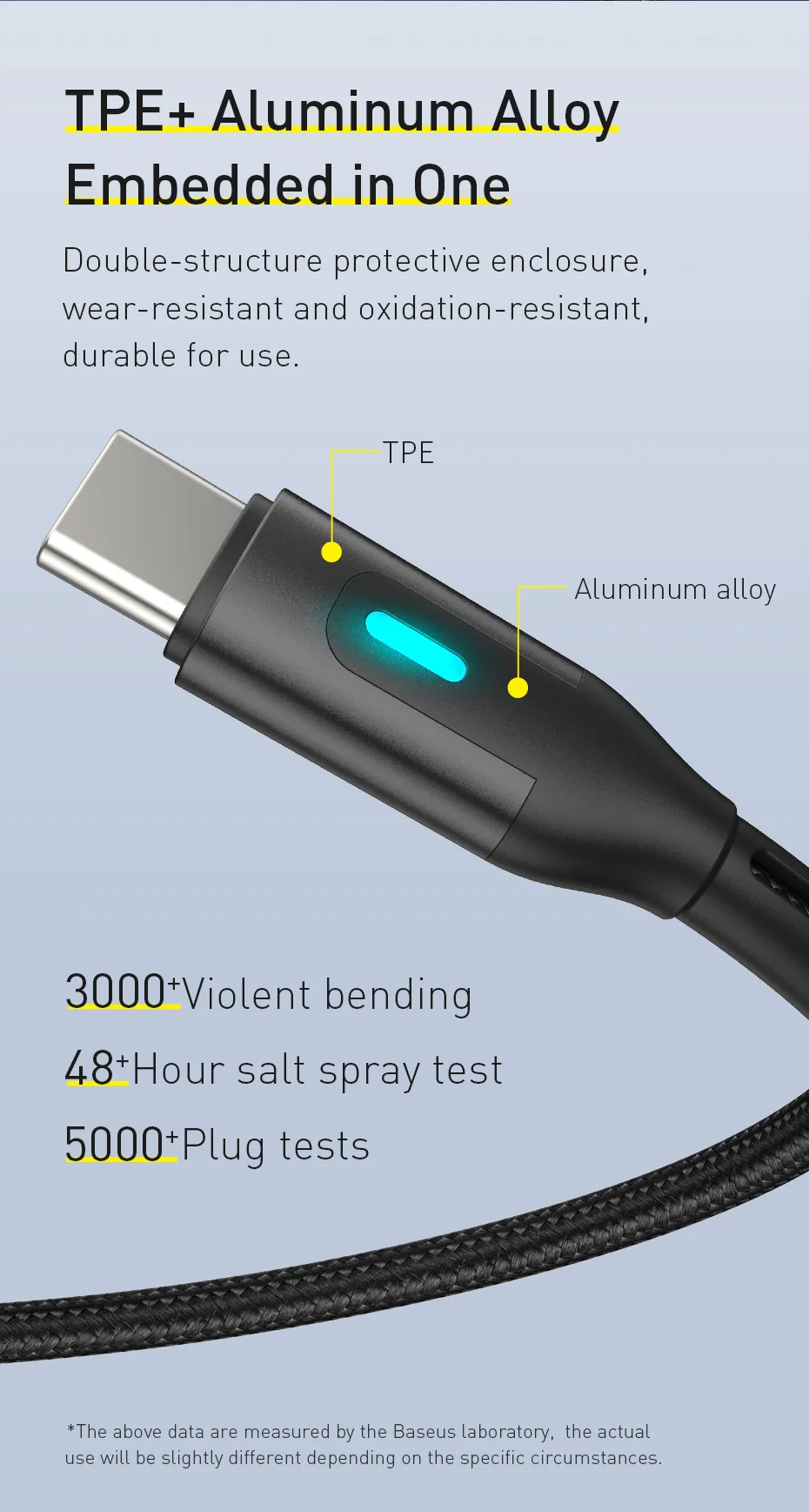 Светодиодный кабель Baseus usb type C Quick Charge 3,0 type C для huawei samsung S9 S8 мобильный телефон провод для быстрого заряда USB C кабель