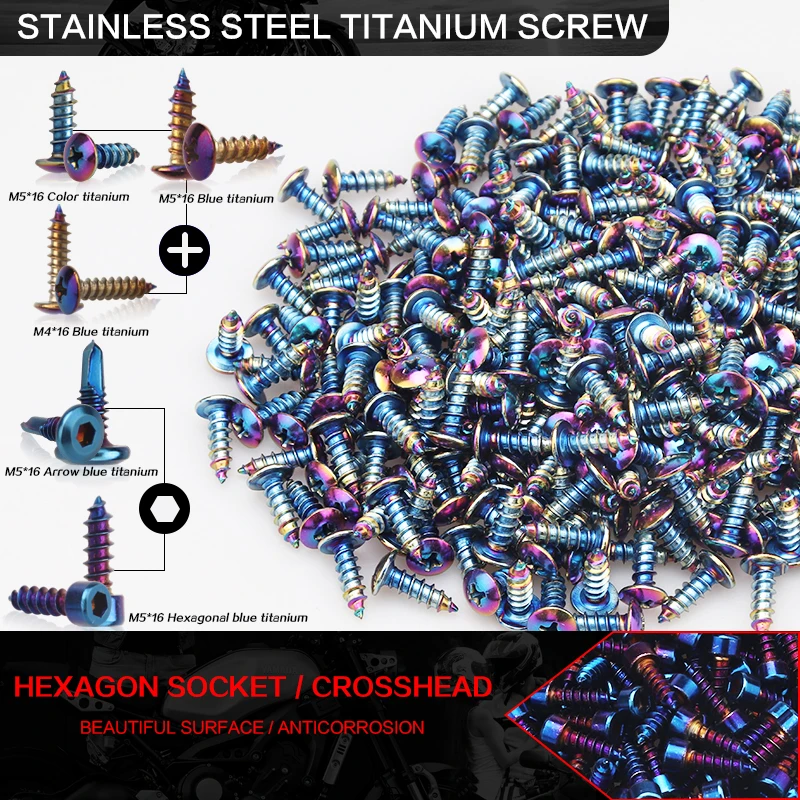 Stainless Steel Screw M5*16mm Cross Head Self-tapping for Motorcycle Electric Car