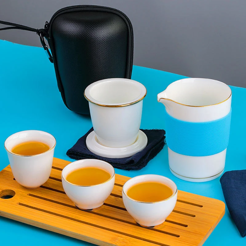 Заварочный чайник gaiwan с 3 чашками для пуэр, набор чайников, портативный дорожный чайный набор, посуда для напитков с дорожным пакетом
