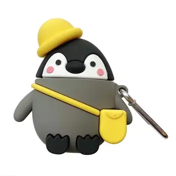 

Cute Penguin Bag Pattern Protective Case Anti-slip Silicone Cover with Carabiner for Airpods 1/2 Earphones Box Accessories