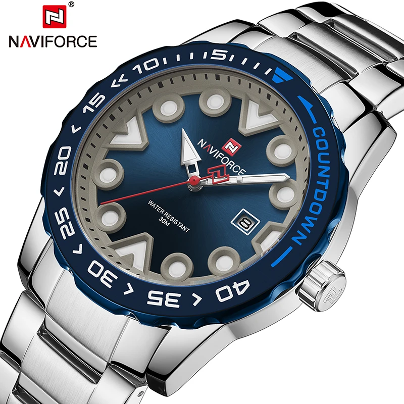 NAVIFORCE часы мужские новые из нержавеющей стали водонепроницаемые модные