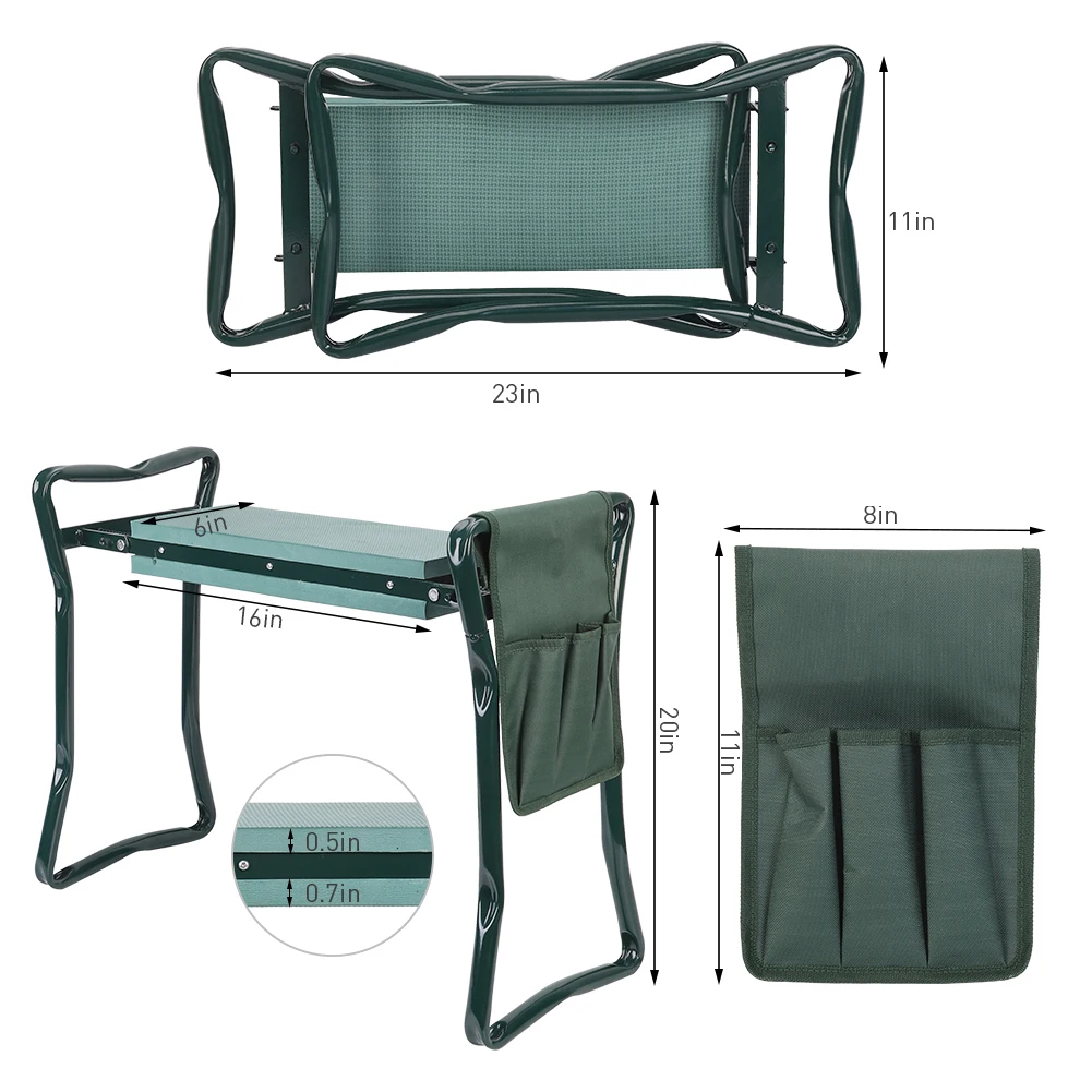 150KG load portable folding heavy-duty upgraded garden knee thick seat cushion knee stool indoor and outdoor military green — view 6