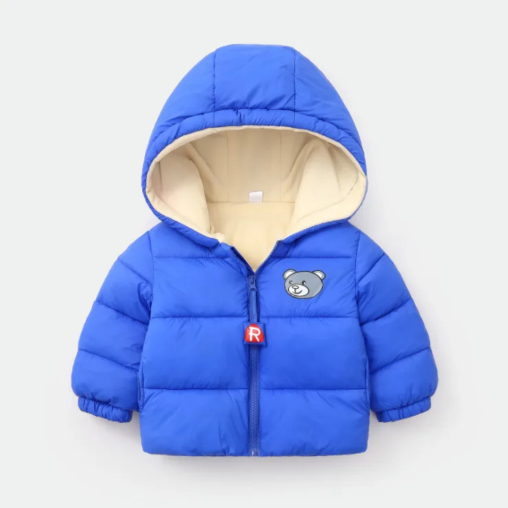 Теплые пальто для мальчиков зимние детские повседневные плотные бархатные пуховики для маленьких девочек, детские спортивные толстовки с капюшоном, куртки Одежда для мальчиков, верхняя одежда - Цвет: Blue