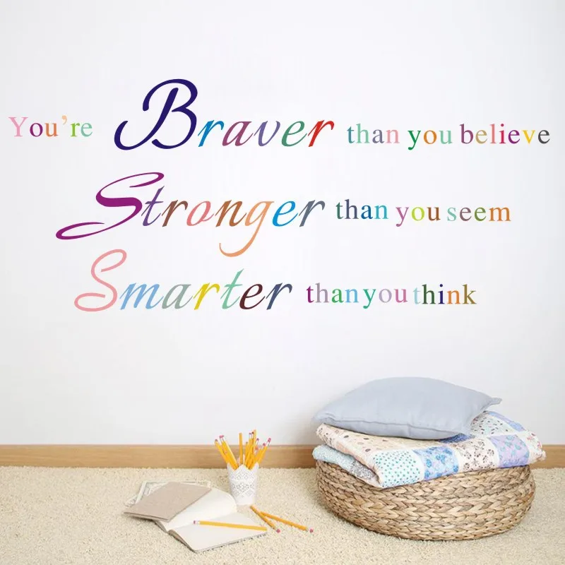 

Ins Style You Are Braver Inspirational Quotes Colorful Text Wall Stickers for Kids Rooms Children's Bedroom Home Decor TBW9163