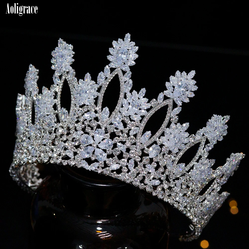 European Full Cubic Zirconia CZ Zircon Wedding Princess Crowns Tiaras Women Pageant Quinceanera Diadem Hair Jewelry Accessories
