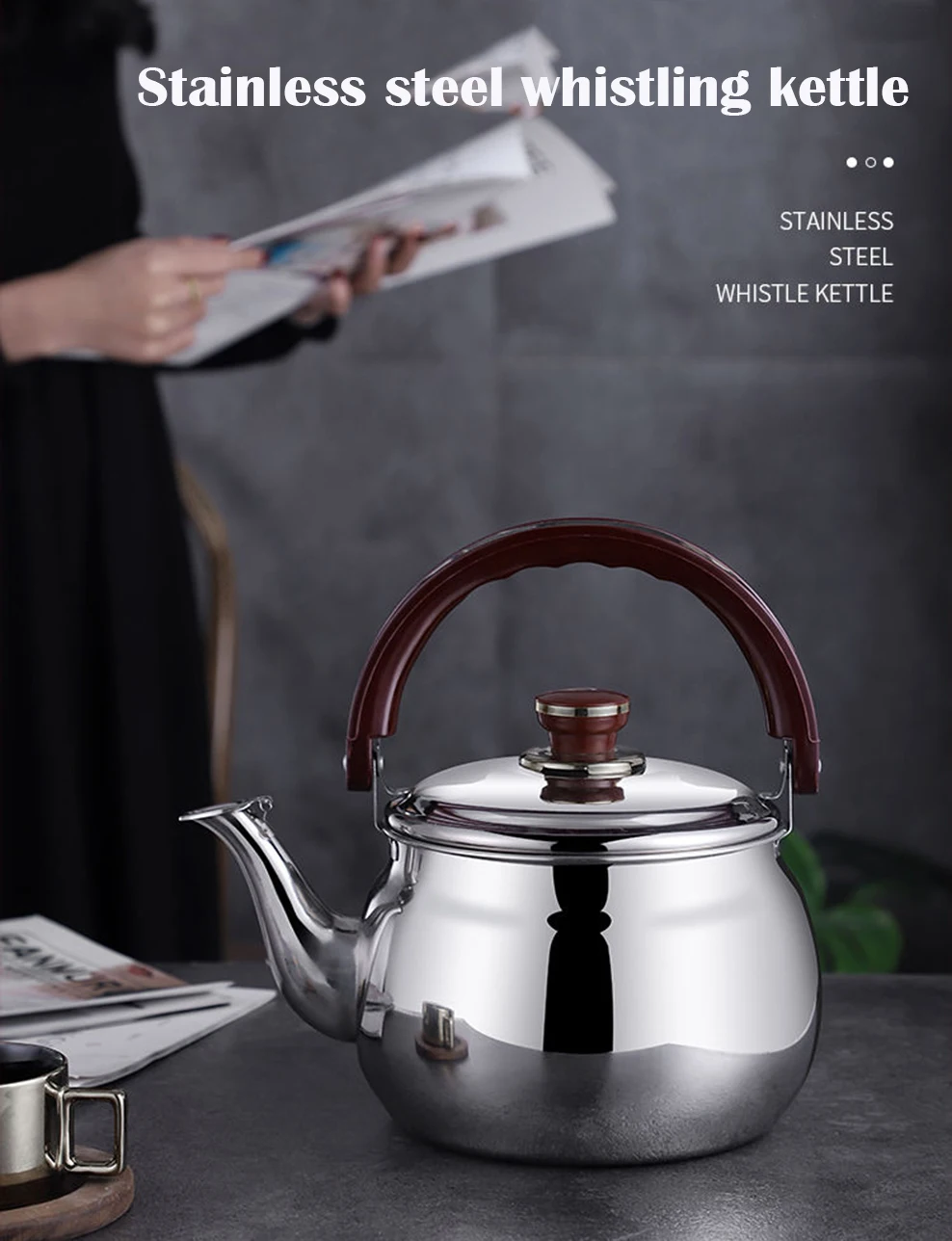 Bouilloire à eau en acier inoxydable Bouilloire à thé pour cuisinière Théière sifflante