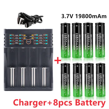 

100% New 18650 Lithium Batteries Flashlight 18650 Rechargeable-Battery 3.7V 19800 Mah for Flashlight + 401 charger