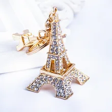 Paris Eiffel Tower Man-made Diamond Keychain Metal Diamond Set Key Ring Creative Car Key Chain Pendant Bag ornaments
