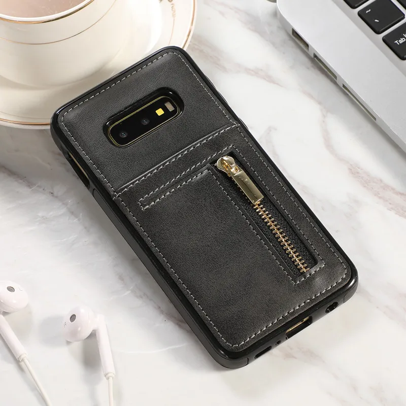 Черный Мягкий чехол-кошелек на молнии из ТПУ для SAMSUNG Galaxy S7 S7Edge S8 S8 Plus S9 S9 Plus S10 S10E S10 Plus Note8 Note9 - Цвет: Черный