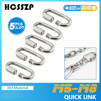 

5PCS Stainless Steel Carabiner Quick Link 5mm 6mm 7mm 8mm Screwlock Lock Ring Hook Chain Connector For Hammock Camping Outdoor