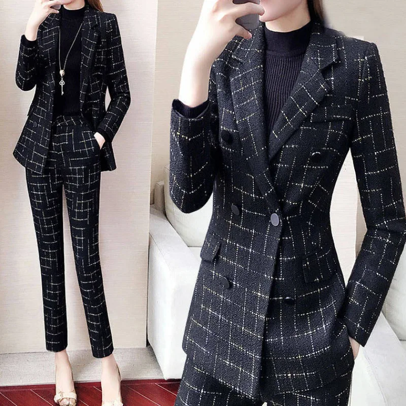 

Small Suit Coat Women's 2019 Autumn New Style Korean-style Black Plaid Versatile Casual Fashion Elegant Online Celebrity Tops