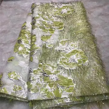 

African lace fabric 2020 Green High Quality Embroidered Organza Lace french Tulle Lace Fabric With Tassel NLY2-1