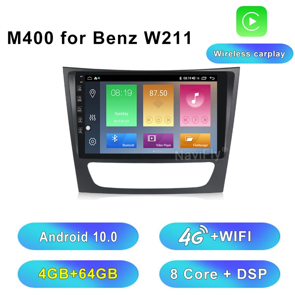 HD1280* 720 ips Android 10,0 Автомобильный мультимедийный плеер для Mercedes Benz E Class W211 E200 E220 E240 E270 E280 2002-2008 W219 без DVD - Цвет: M400 Carplay