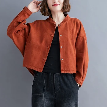 

COIGARSAM Solid Shirt Womens tops Spring Loose Batwing Sleeve Single Breasted Women shirts Rust Red Ginger 7167