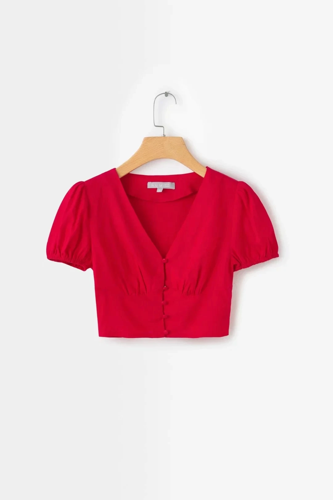 

Summer Women Red Short-sleeve Shirts Women's French Short Paragraph Navel High Waist Waist Tops