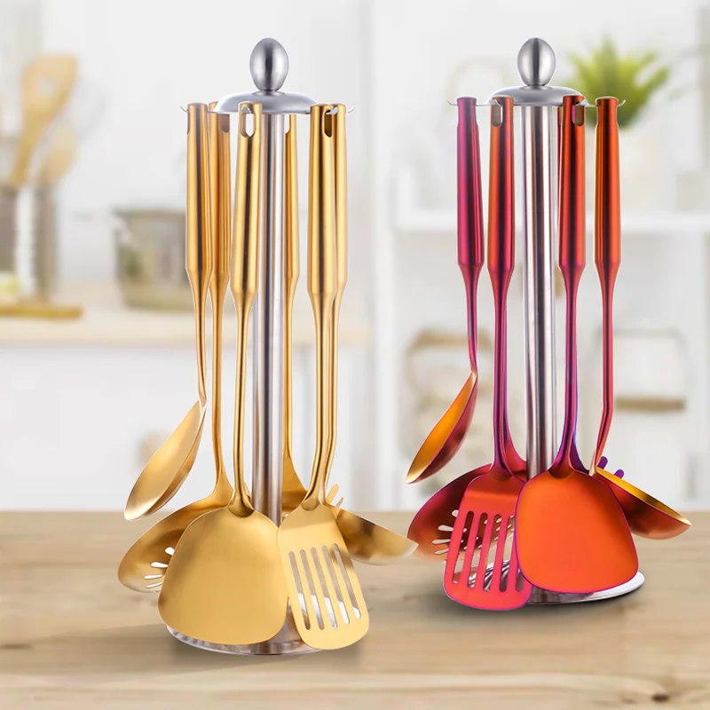 1pc/7pcs Kitchen Utensil Set Stainless Steel Cooking Utensils with Holder  Organizer Spatula Soup Spoon Colander Kitchen Gadgets - AliExpress