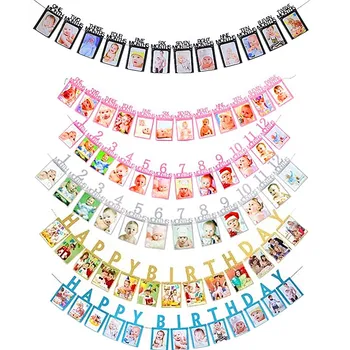 

12 Months Photo Frame Banner Baby 1st Happy Birthday Decorations Baby Shower 1st Baby Boy Girl My First Year Party Supplies