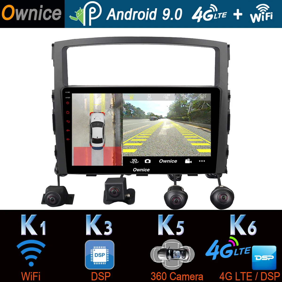 

360°Panoramic 4G SIM+WiFi 8Core 4+64G Android 9.0 Car Multimedia Player for Mitsubishi Pajero V97 V93 2007-2019 GPS DSPCarPlay