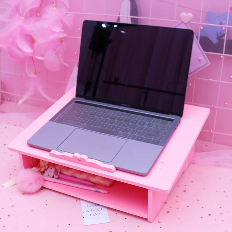 

Laptop Computer Cooling Rack Desktop Bottom Desktop Pink Cute Solid Wood Holder Vertical Type Extra High Rack Care Cervical