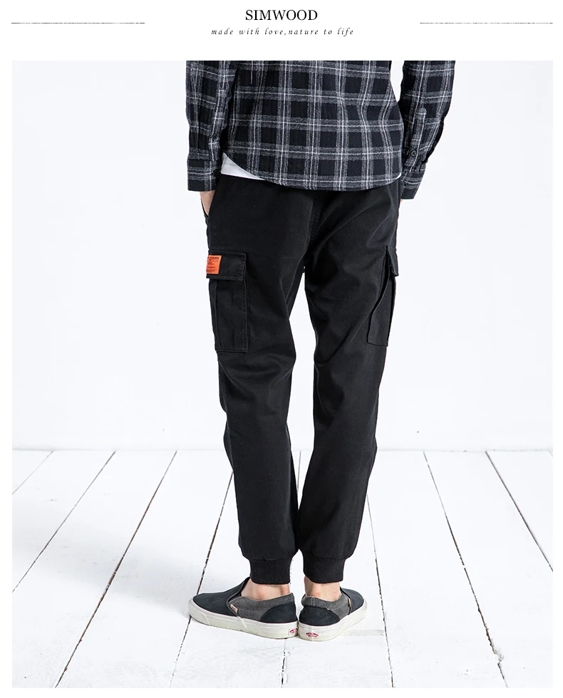 Мужские повседневные брюки SIMWOOD, штаны-карго длиной до щиколотки, брюки батальных размеров,, уличная одежда в стиле «Хип-хоп», 180525
