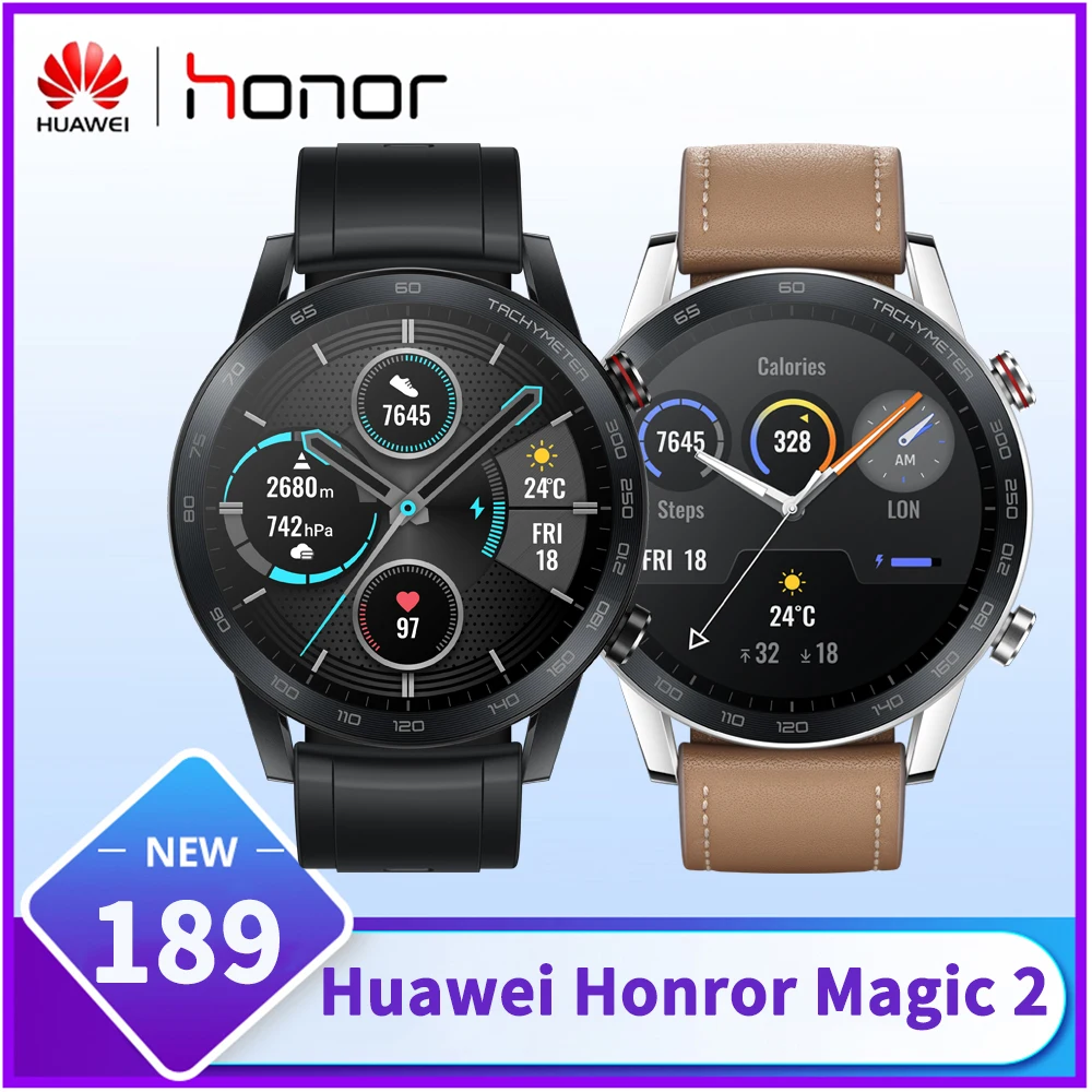 

GPS+Glonass Huawei Honor Magic 2 Minos Smart watch 46MM 1.39" AMOLED Always-on Display 5ATM 14days Battery Life SmartWatches