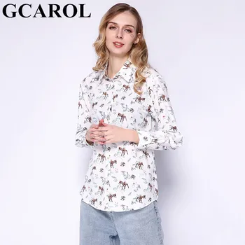 

GCAROL 2020 Early Spring Summer Animal Floral Long Blouse Casual Deer Pattern Cute Asymmetric Shirt Vintage Sweet Tops