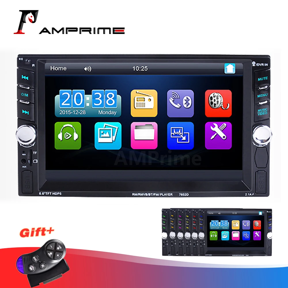 AMPrime 2 Din 7652D автомобильный аудио 6," lcd сенсорный мультимедийный плеер Bluetooth 2din USB/SD/AUX/FM Авторадио Стерео с задней камерой
