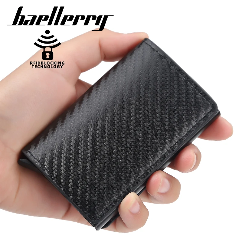 Tarjetero de aluminio para hombre, billetera de cuero PU, con bloqueo Rfid, automático, elástico, antirobo, para pasaporte