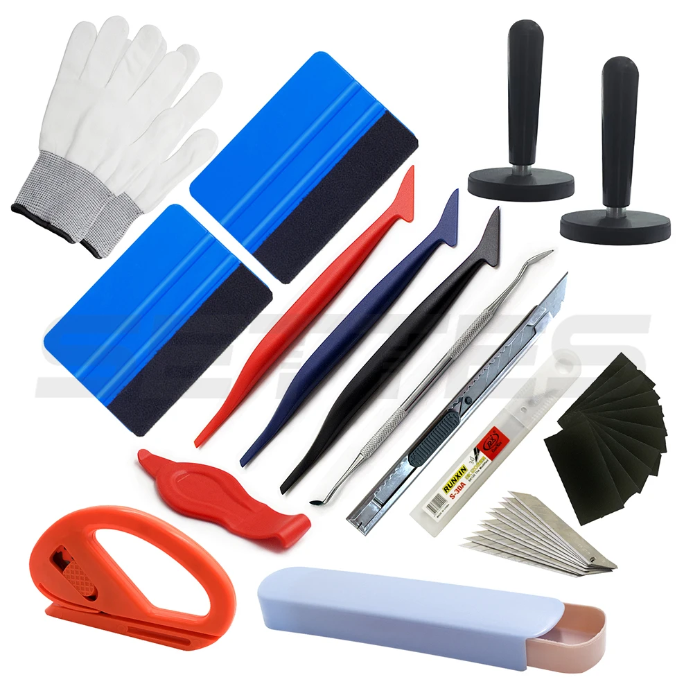Carbon Fiber Stick Squeegee Cutter Vinyl Wrap Car Tools Set