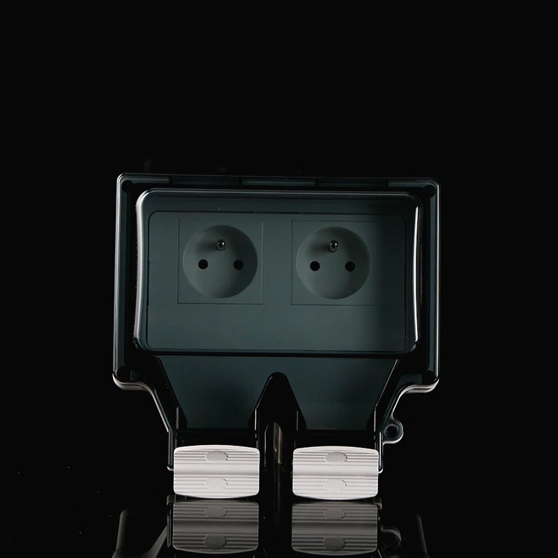 

New design FR French standard 2-gang Plug outdoor surface waterproof socket IP66 moisture proof socket 250V 16A