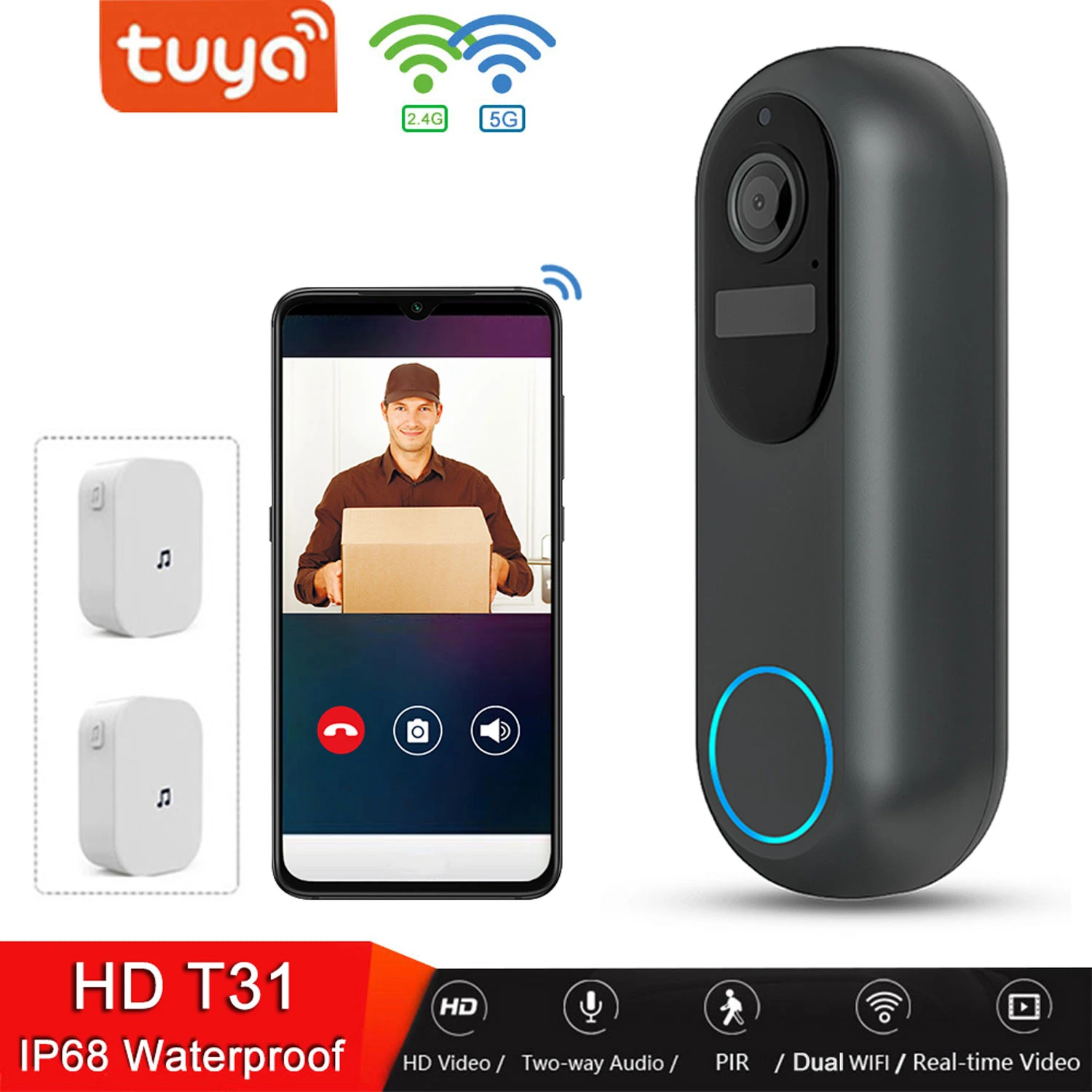 intercom with screen Tuya Dual WiFi Video Doorbell Camera 5G/2.4GHz Outdoor Wireless  ​Smart Door Bell Chime Smart Home Door Phone Camera apartment intercom system with door release