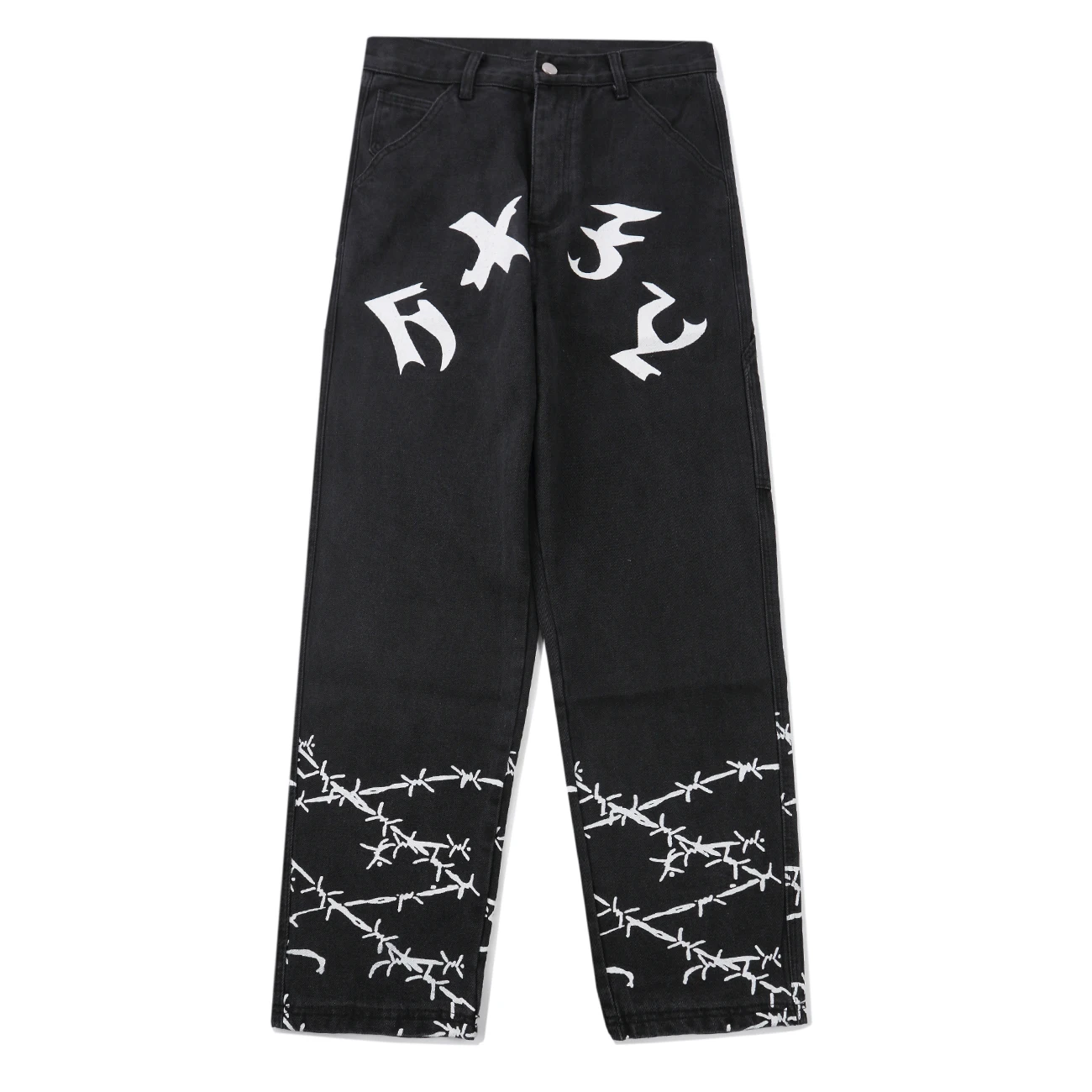 Black Jeans Baggy Pants Joggers Man Trousers Rivet-Printed Oversized Wide Leg Harajuku