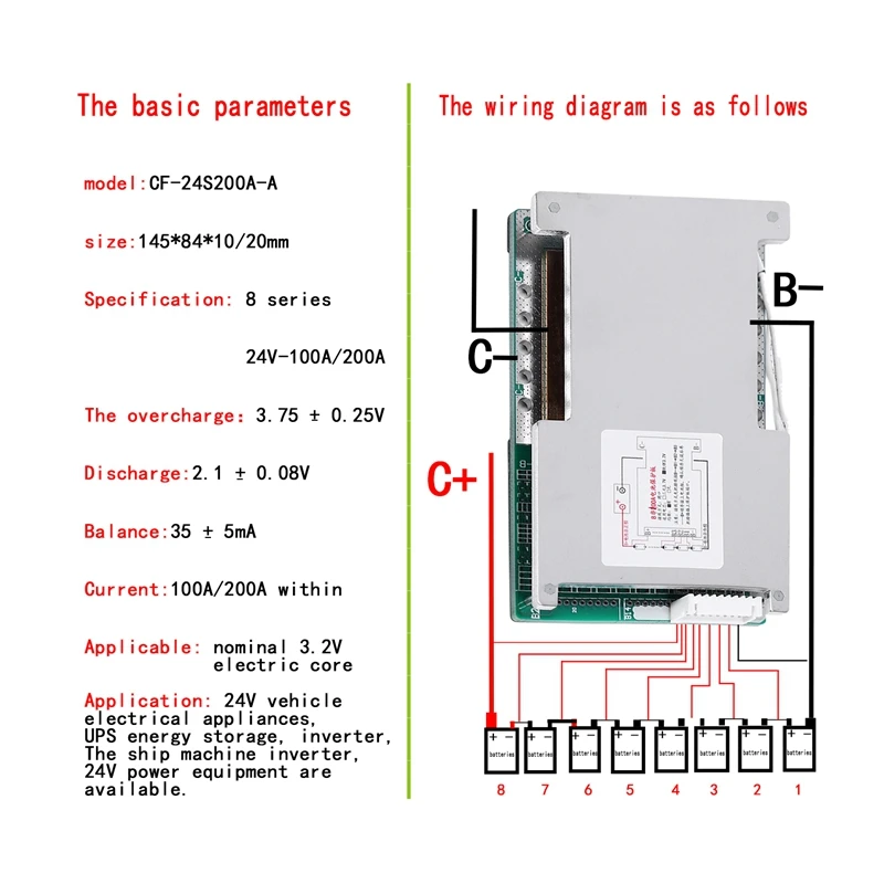 8S 24V 100A Lifepo4 плата защиты батареи UPS инвертор энергии BMS PCB с балансом|Аксессуары