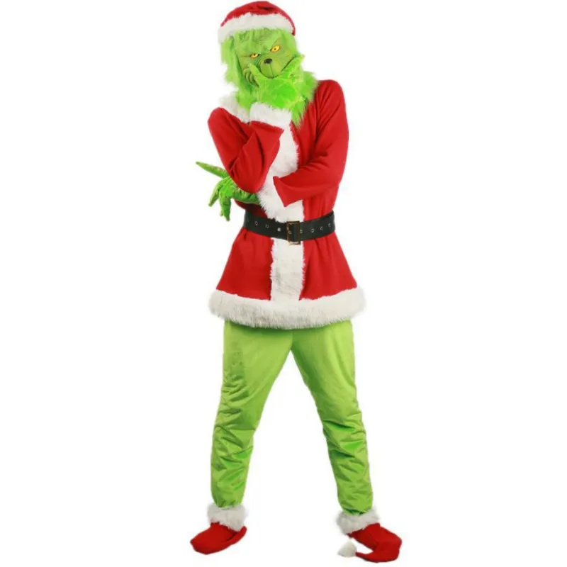 Рождественский карнавальный костюм, 1 шт., одежда для взрослых, Шляпа Санты, пальто, пояс на талии, перчатки, штаны, бахилы на Рождество, вечерние