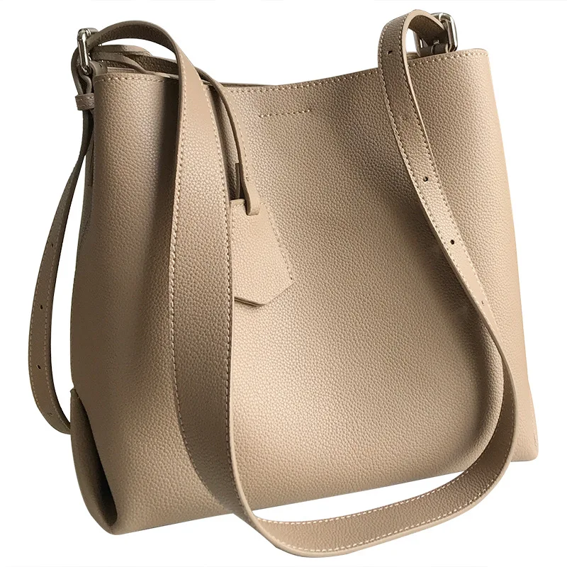 

Wide Shoulder Strap Bag Large Capacity Bucket Bag Women 2020 New Leather Shoulder Bag Simple Temperament Messenger Female Bag