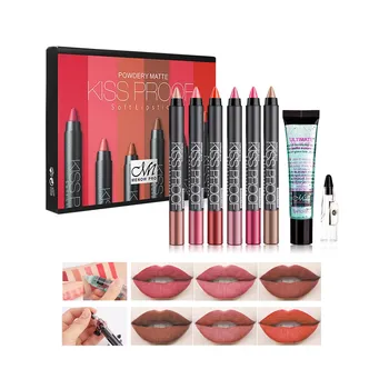 

6 Colors Waterproof Matte Lipstick Lips Makeup Remover Gel Pencil Sharpener Combination Pack Lips Makeup