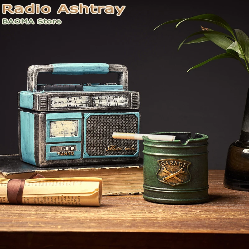 

Retro Ashtray With Cover Anti-ash windshield Ashtray Creative Multi-function Personality Office Living Room Industrial Style Rad