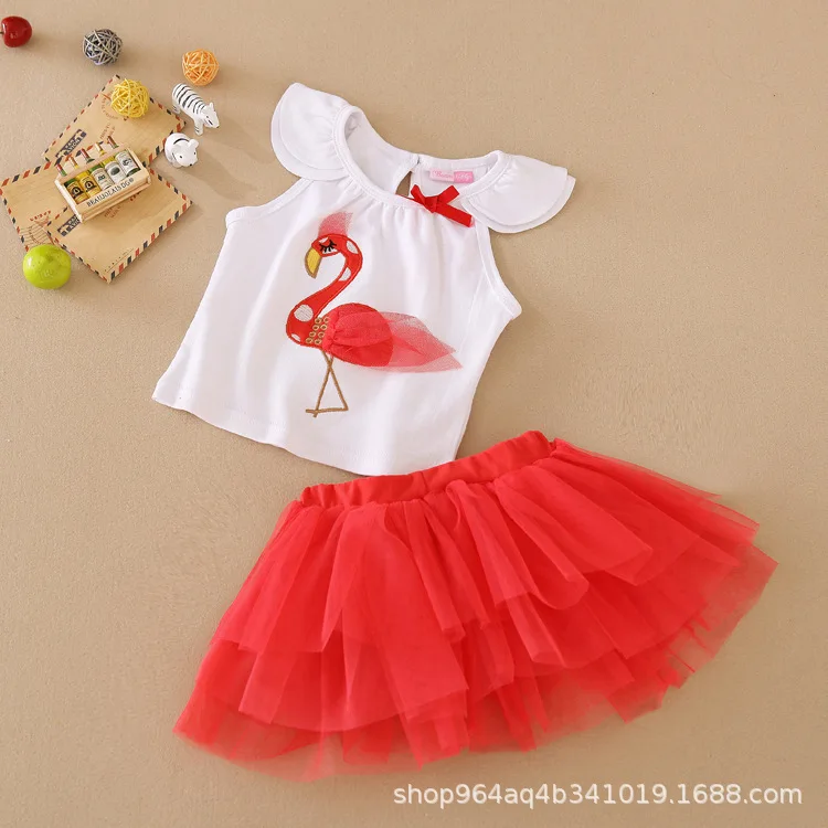 

Beans FLY New Style Europe And America Female Baby Baby Suit Summer Flamingo Infant Clothing