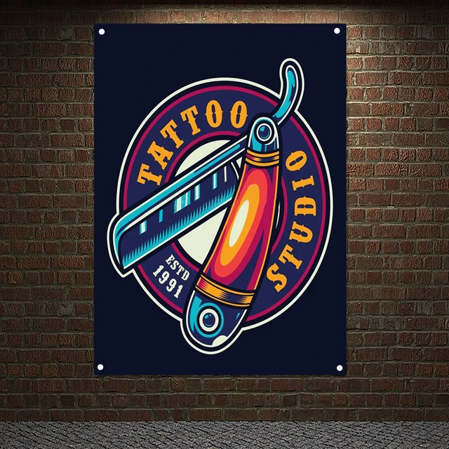 TATTOO STUDIO SIGN BANNER TATTOOS AND PIERCINGS VERTICAL PVC SIGN with  Eyelets | eBay