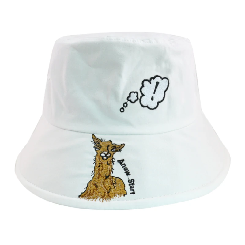 FOXMOTHER New Fashion Cute Black White Alpaca Animal Print Bucket Hats Summer Fishing Caps Sun Women Ladies 2020