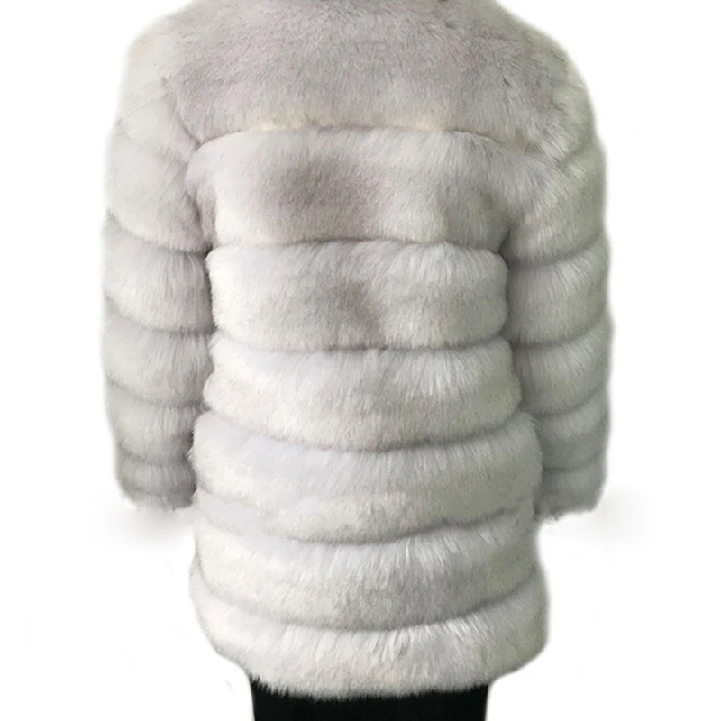 URSPORTTECH пальто из искусственного коричневого лисьего меха, женское плюшевое пальто, куртка, уличная одежда, осень-зима, теплое пальто из искусственного лисьего меха, верхняя одежда для женщин - Цвет: Бежевый