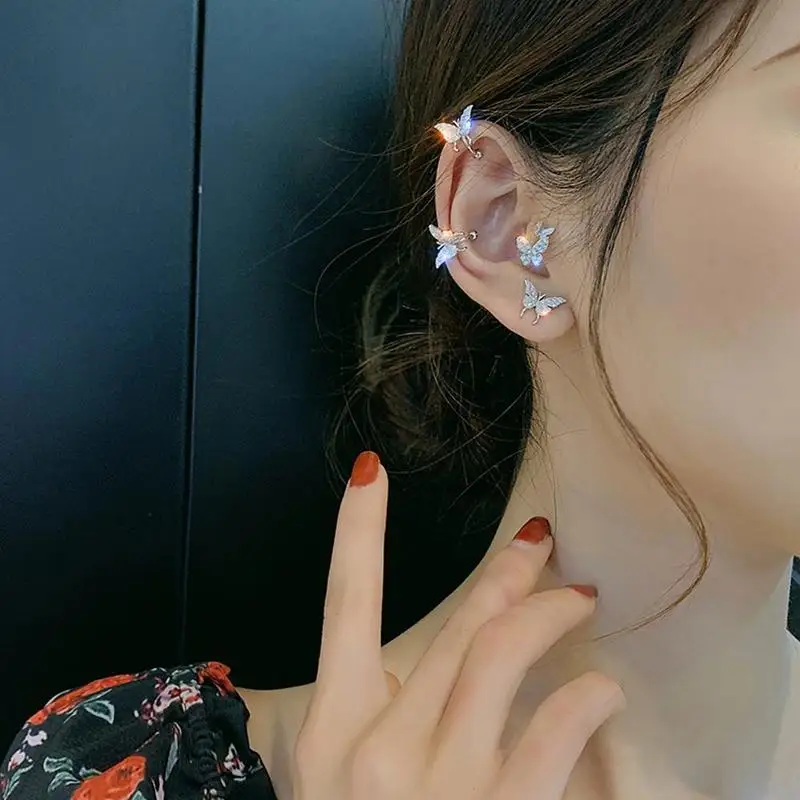 Zircon Butterfly Earrings Minimalist Fairy Shiny Exquisite Unique Ear Bone Clip No Piercings Earrings For Women Jewelry Supplies