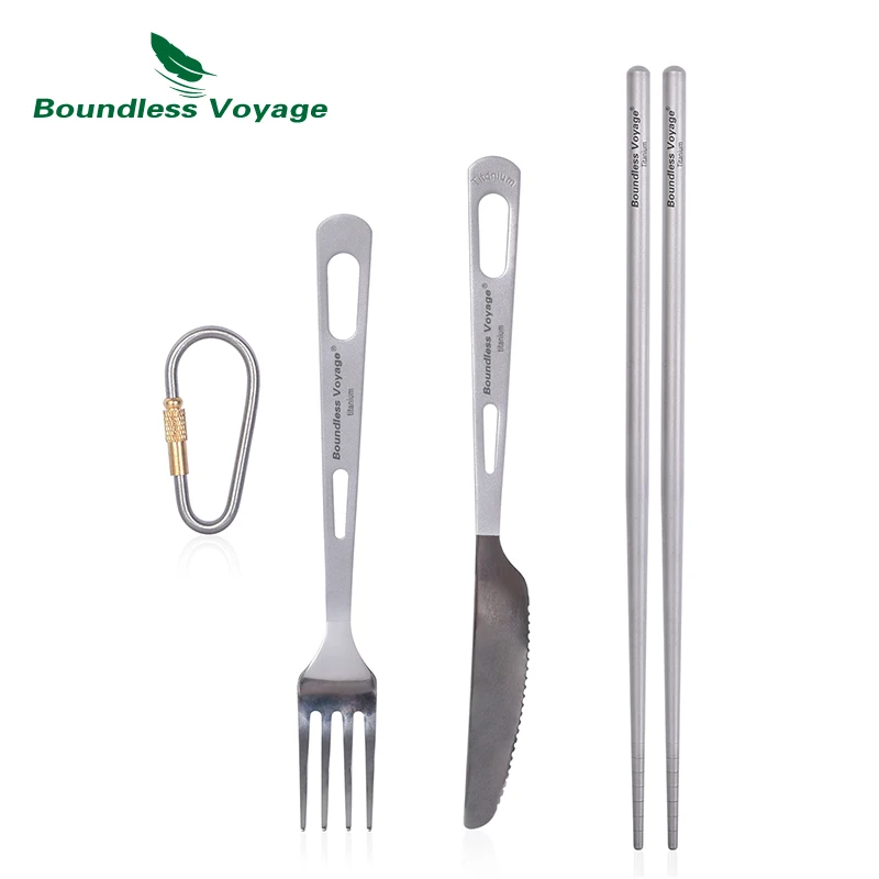 Boundless Voyage Set di Posate da tavola per coltelli da Campeggio in Titanio Ultralight per Esterni Set di Posate da tavola 3 Pezzi