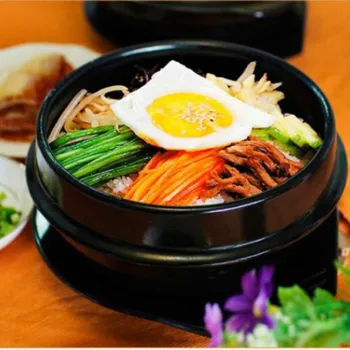 

Black Korean Stone Pot Cuisine Sets Ceramic Stone Bowl Pot For Bibimbap Ceramic Soup Ramen Rice Bowls 15cm WJ623