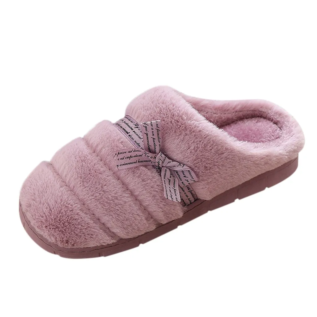 Милые домашние тапочки с бантиком женские Замшевые слипоны мягкие зимние теплые
