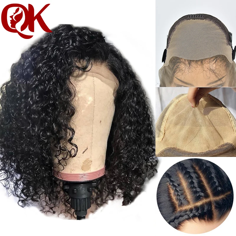 

QueenKing hair BrazilianFake Scalp Bob Wig Curly Lace Front Human Hair Wigs 250%Density Invisible Remy PrePlucked Bleached Knots