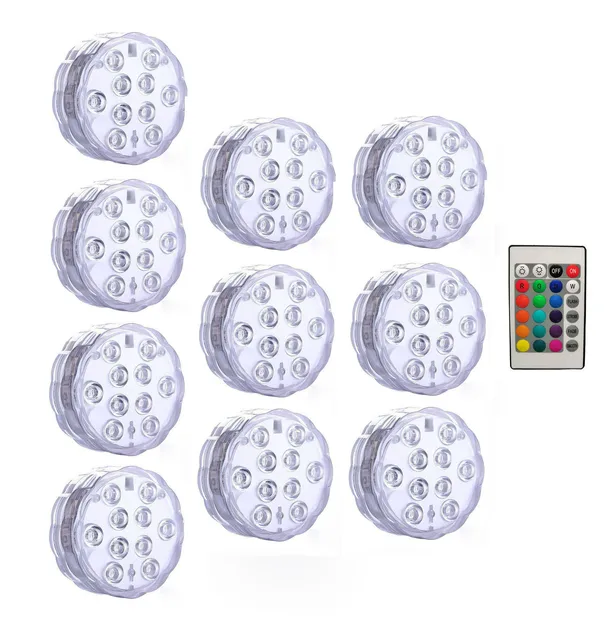 10 Led Remote Controlled RGB Submersible Light Battery Operated Underwater Night Lamp Outdoor Vase Bowl Garden Party Decoration 1 controller 10 Lamp